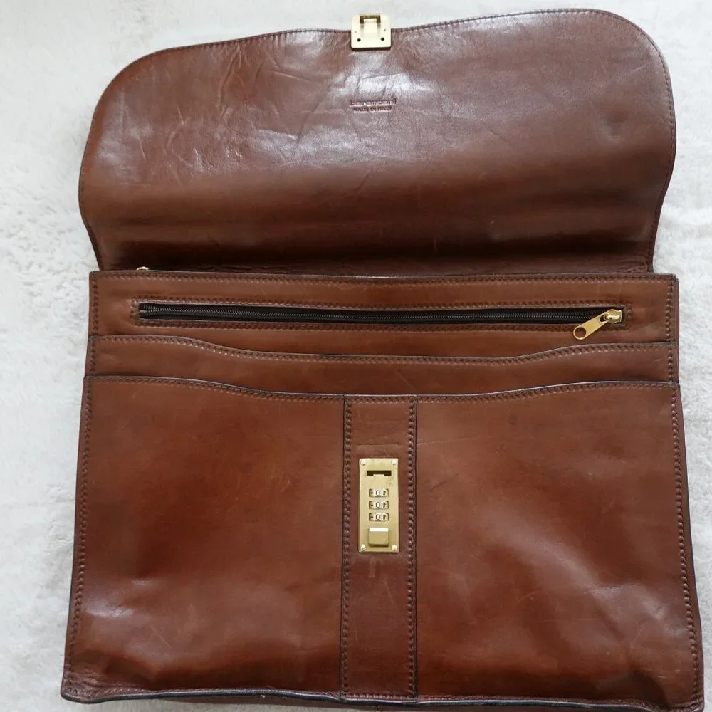 Barantani Brown Leather Attache Briefcase Bag